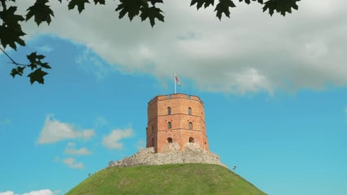 Time lapse view of Gediminas Tower in Vilnius Castle Complex and fast moving clouds. Vilnius