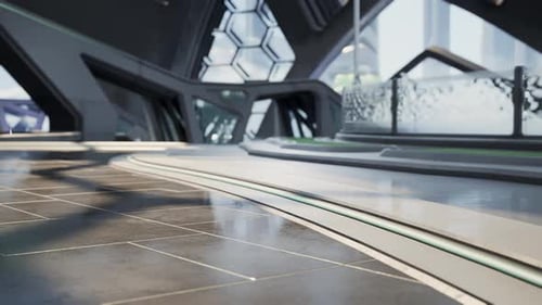 Futuristic Modern Office Building Interior in Urban City