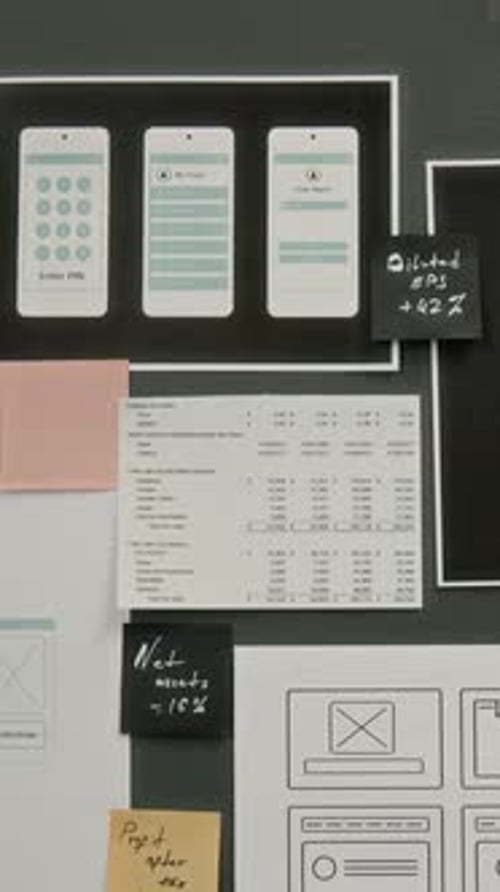 Vertical of Wireframe Layout Ideas for New Mobile Application at UX Startup