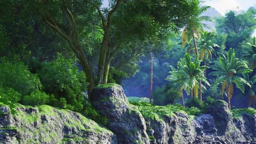 Lush Tropical Jungle Landscape Animation with Palm Trees