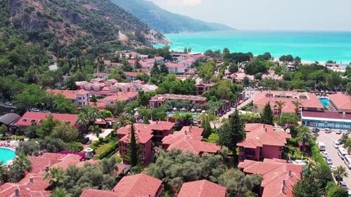 Turkish Seaside Resort Background. Oludeniz Hotels Panorama