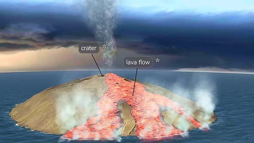 Animated 3D Volcano Eruption with Lava Flow into Ocean