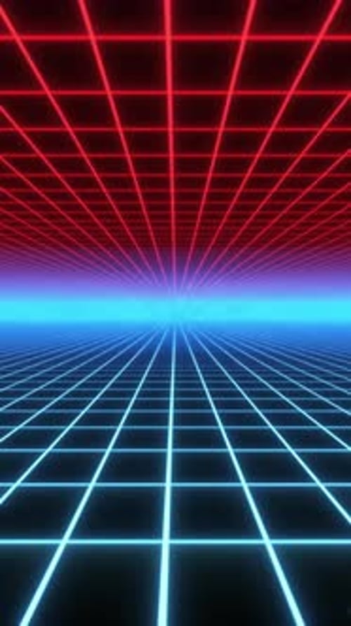 Glowing Neon Retro Grid Perspective Digital Loop