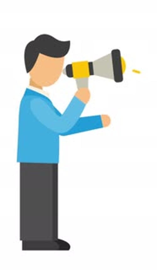 Animated Flat Design Man Announcing with Megaphone