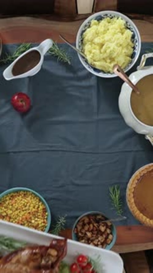 Vertical View Of Eating Special Food with Together