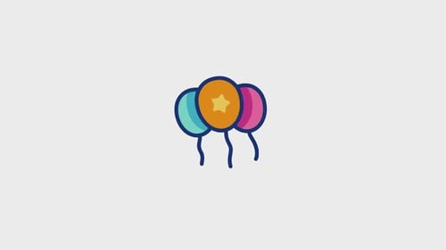 Animated Celebration Balloons Icon Flat Design