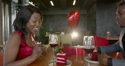 Black Couple Celebtrating Valentine's Day in a Restaurant