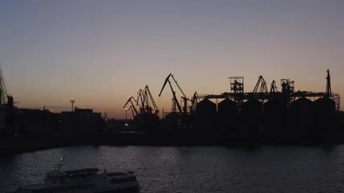 Scape of Sea Port and Ship with No Electrical Power at Night