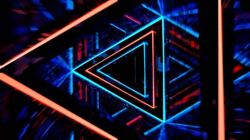 Camera rotation in a triangular tunnel. Triangular metal tunnel. Camera movement in a triangular tun