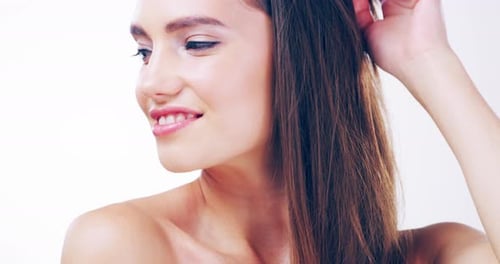 Beautiful Brunette Woman Posing and Playing With Hair