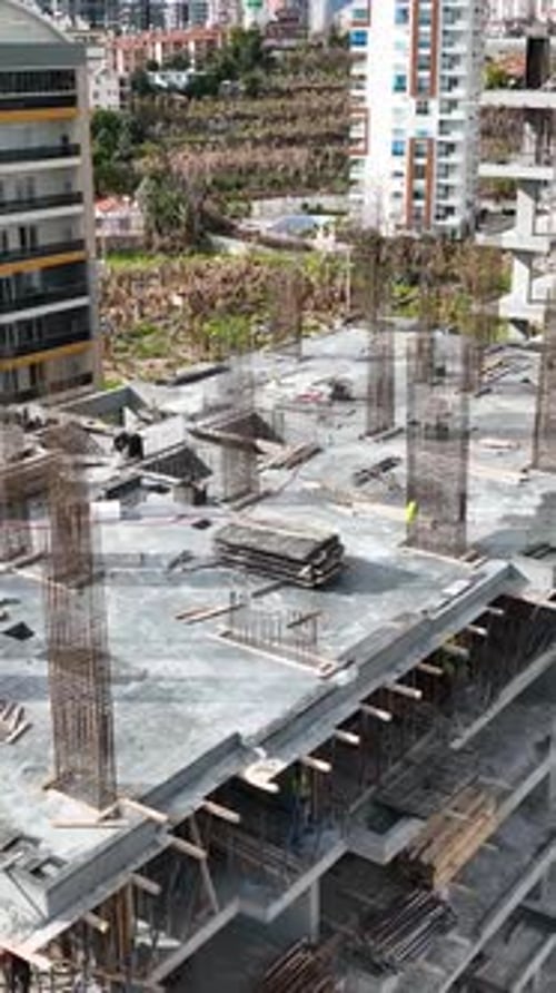 Vertical Video Aerial View Construction Site Work on Site
