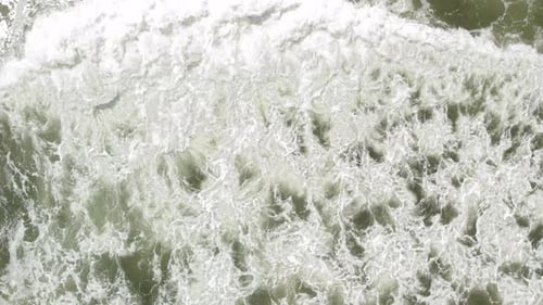 Drone Overhead Ocean Waves Rolling Whitecaps Foam Slow Motion