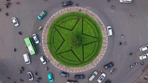Aerial Top View of Busy Roundabout with Star Shape in Ho Chi Minh City Vietnam