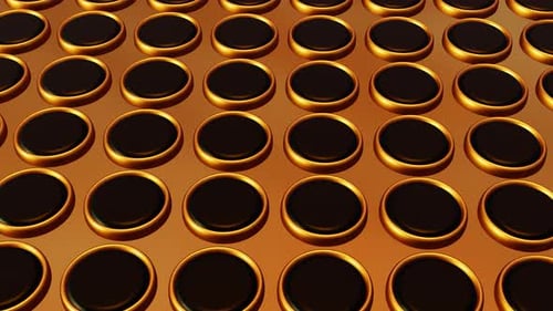 Abstract Rotating Golden Buttons Panel 3d Render