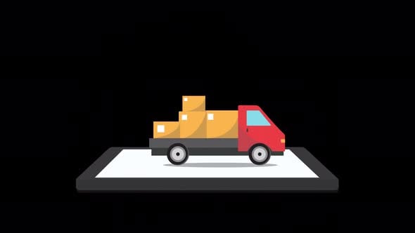 Flat Design Delivery Truck on Tablet Animation, Elements Motion ...