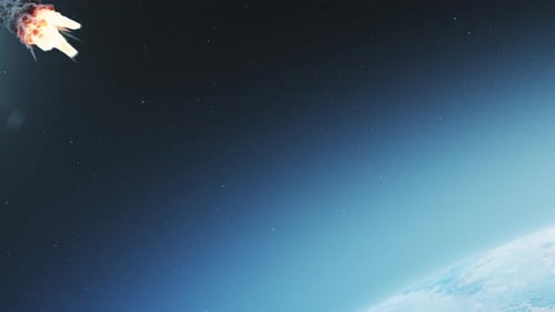 Fiery Asteroids Reentering Planet Earth Atmosphere Dynamic Background