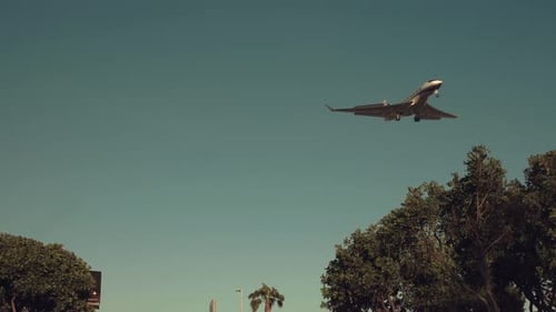 Jet airliner landing on runway.