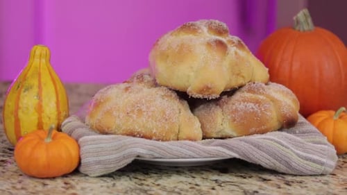 Pan de Muerto with Pumpkins and Gourds