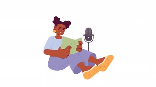 Flat Design Animation of Person Narrating Audiobook or Podcast