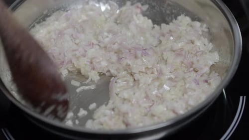 Cafe de paris butter, stir in a pan while cooking. Perfect sauce for meats, Close up