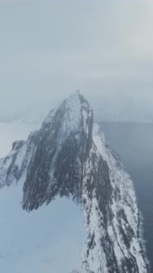Aerial view of Segla mountain peak, Norway.