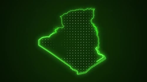 Animated Neon Outline Map of Algeria with Digital Dots