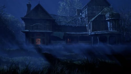 Creepy Haunted House In Foggy Forest: Going Towards An Ominous Entrance On A Halloween Horror Night