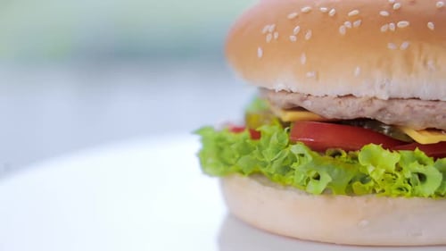 Close Up of Delicious Burger on White Plate
