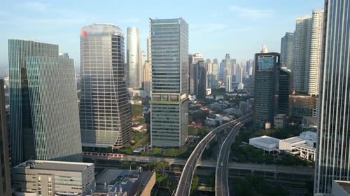 Aerial View of City Traffic in the Business District of Jakarta Indonesia