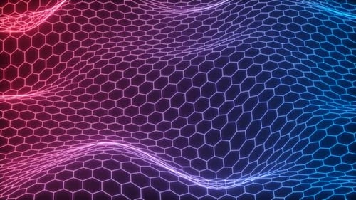 Vidéo animée au néon à grille hexagonale lumineuse, rendu 3D.