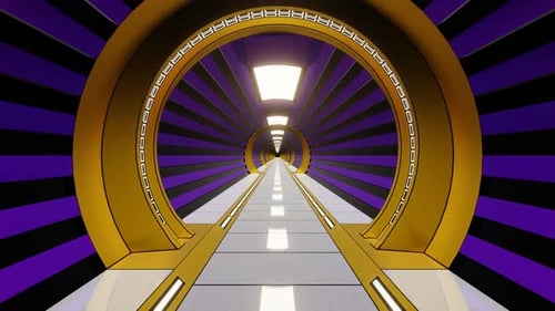 Purple And Gold Bright Futuristic Corridor Background Vj Loop In HD