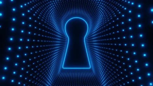 Blue Neon Keyhole with Waves of Dots Loop Animation