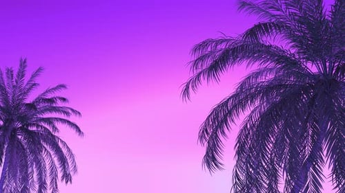 Retro Palm Trees Swaying Against Vibrant Pink Purple Sky