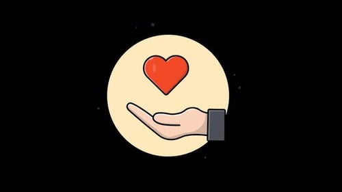Animated Flat Design Icon of Hand Holding Heart