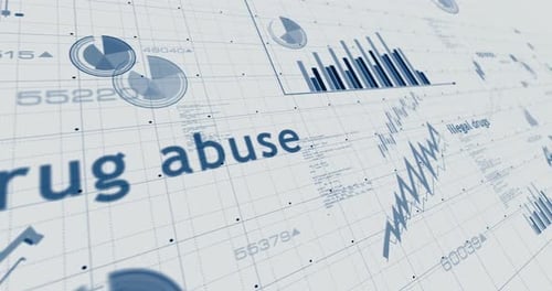 Drug abuse and addiction charts and graphs 3d diagram on paper