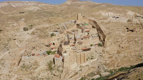 Mar Saba Greek Orthodox Monastery in Israel Judaean Desert, Aerial view