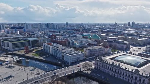 Aerial view revealing Berlin city center , Germany