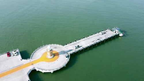 Aerial view of Ang Sila port. Seafood local fresh market from fishermen in Chonburi, Thailand. Coast