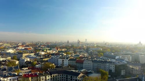 Aerial drone view of Krakow, Poland. Krakow, aerial view, Main Market Square