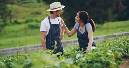 Farmers Standing Together in Green Crop Field