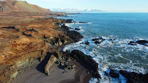 Scenic Ocean Coast Background Pure Volcanic Landscape in North Iceland Cinematic Aerial View of Wild