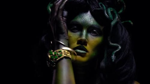 Close Up of Mythical Medusa Gorgon Moving Her Hand Slow Motion