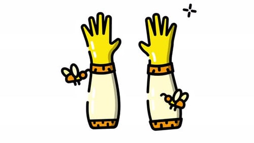 Animated Beekeeping Gloves with Bees in Sketch Style