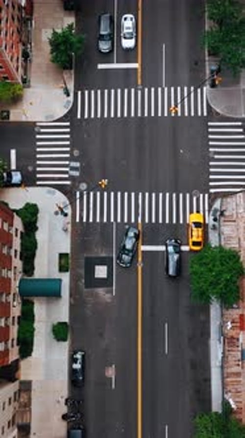 Descending above one of the crossroads in New York.