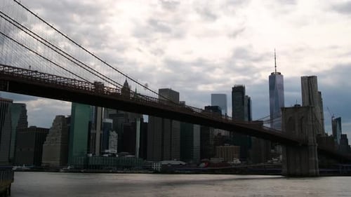Time lapse shot of Brooklyn Bridge and Lower Manhattan, New York City, USA