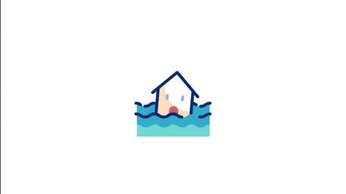 Flat Design House Icon in Rising Flood Water