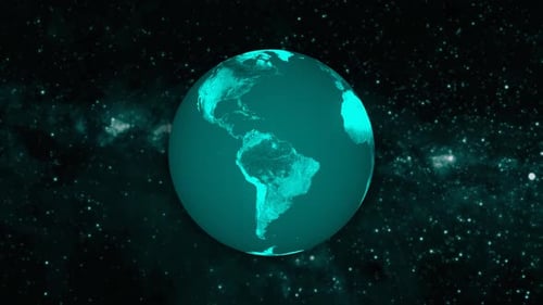 Realistischer Erdplanet rotiert im Weltraum, Galaxie und Sterne, Milchstraße, Animation des Erdplaneten. 1316