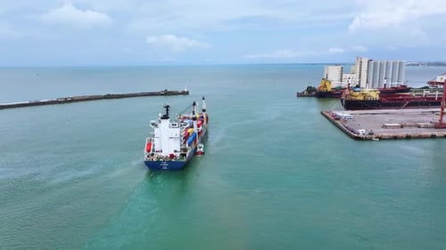 Cargo Ship Leaving the Port