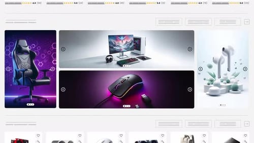 Gaming products website animation. E-commerce and shopping products.