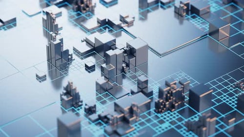 Animated Futuristic Digital Network with Rising Cubes